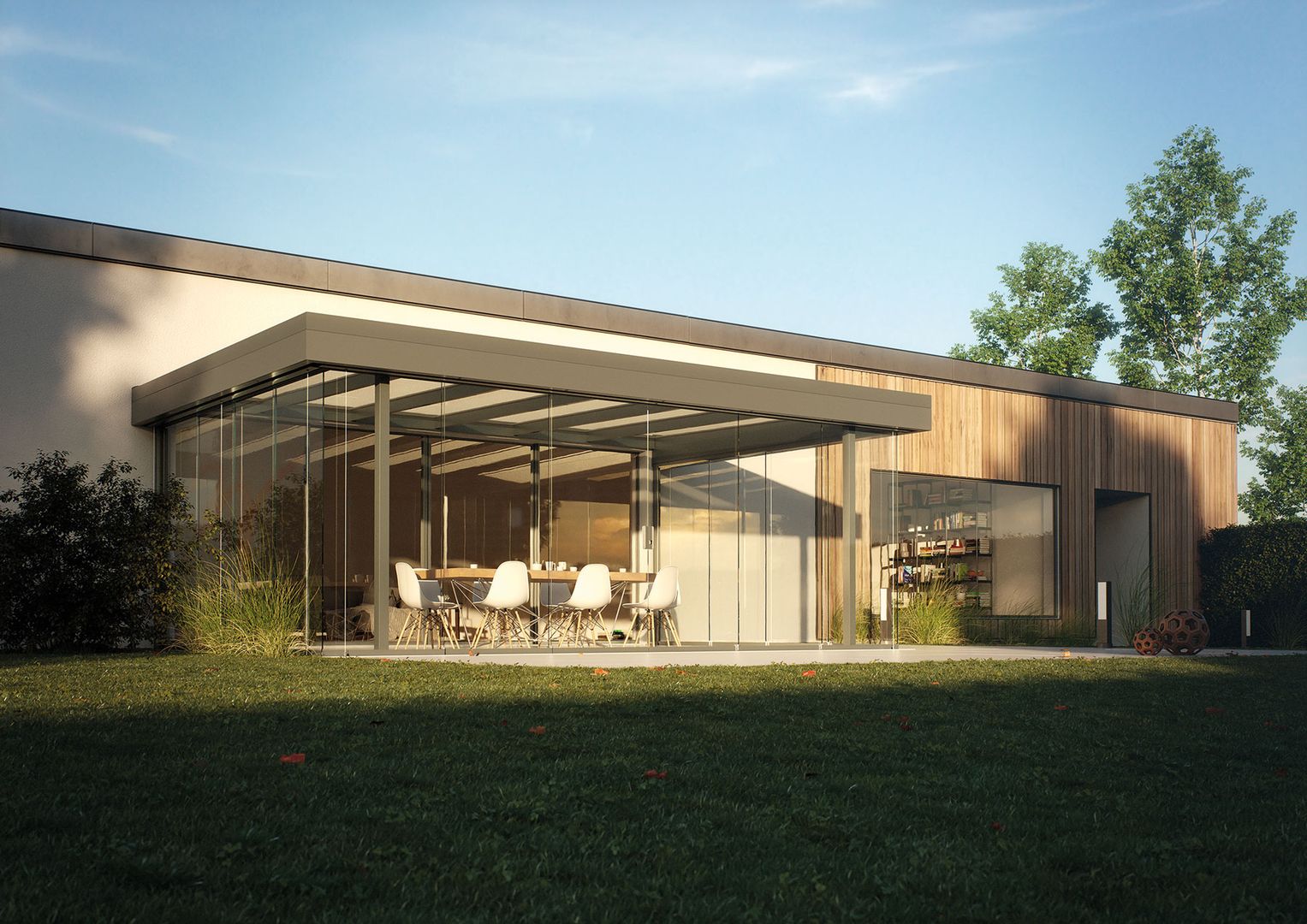 Terrassendach mit Ganzglasschiebeanlagen Marke Wipro